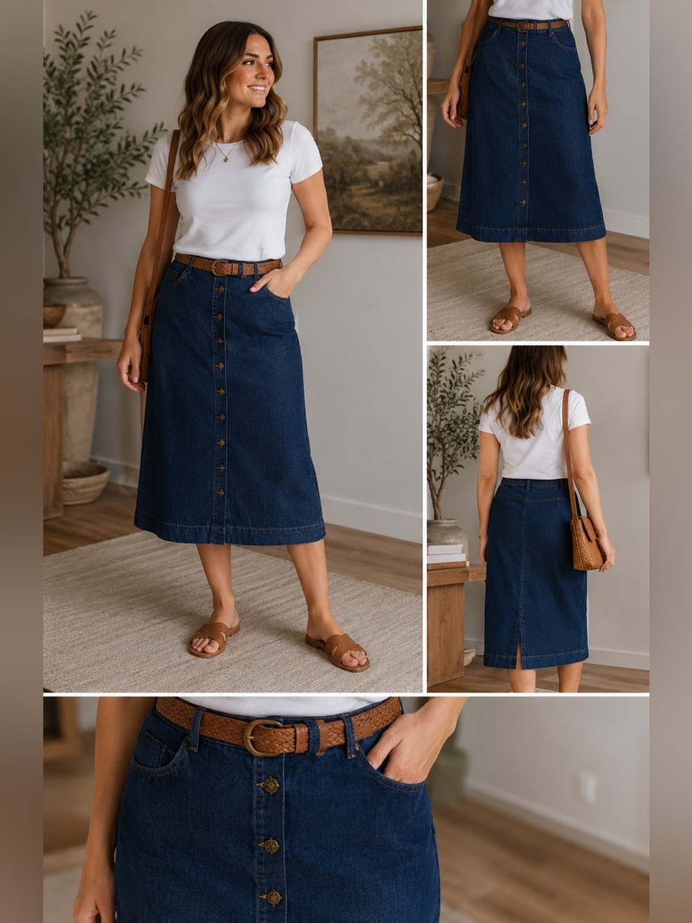 Vintage Cabin Creek Denim Midi Skirt Button Front Dark Wash 14P NWT